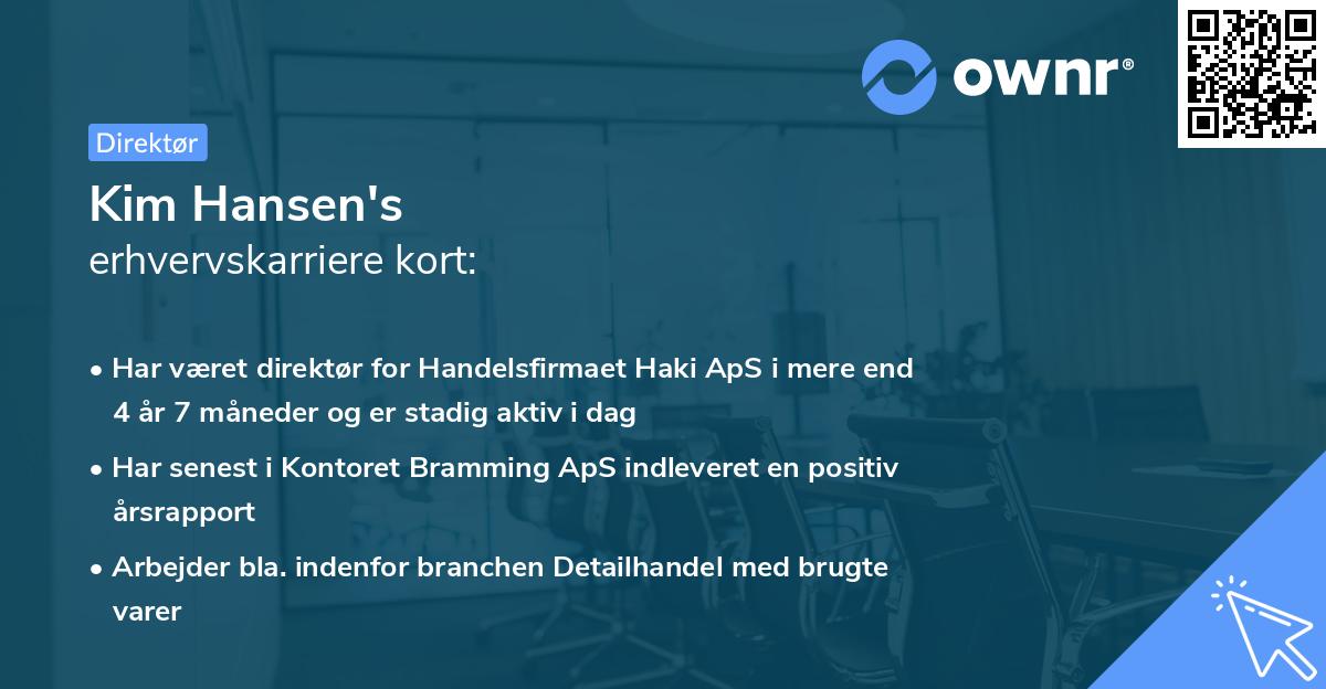 Kim Hansen's erhvervskarriere kort