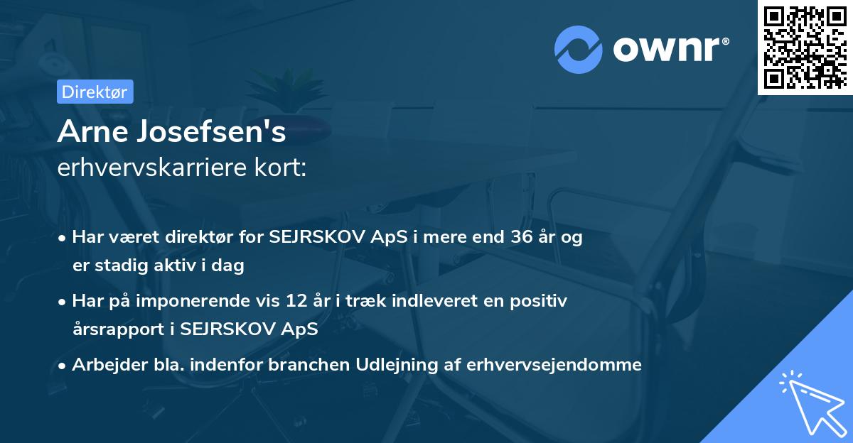 Arne Josefsen's erhvervskarriere kort