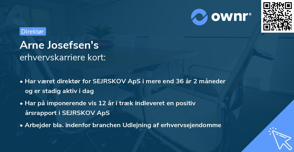 Arne Josefsen's erhvervskarriere kort