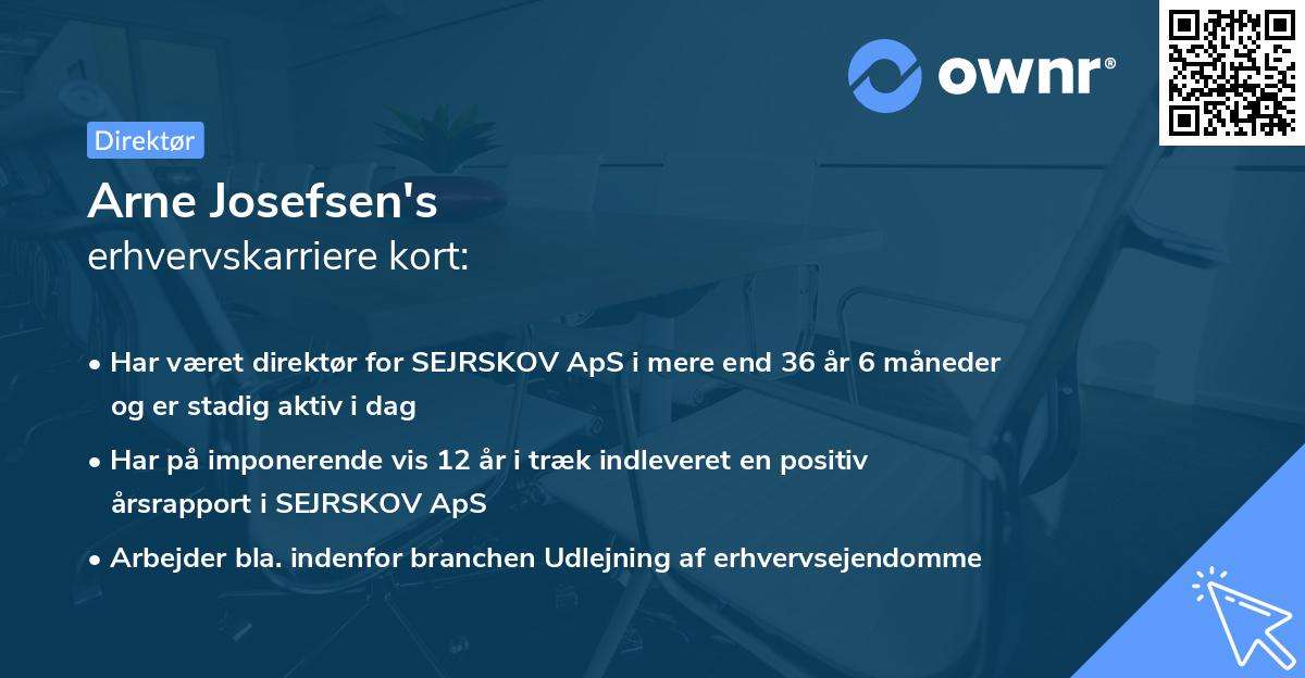 Arne Josefsen's erhvervskarriere kort