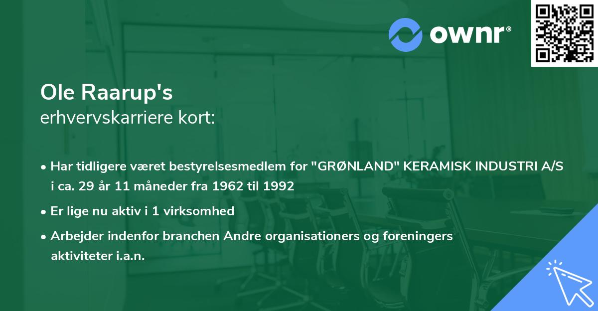 Ole Raarup's erhvervskarriere kort