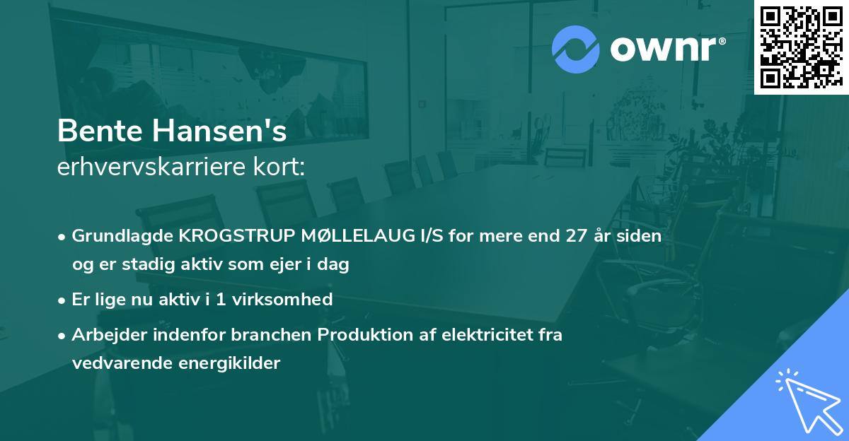 Bente Hansen's erhvervskarriere kort