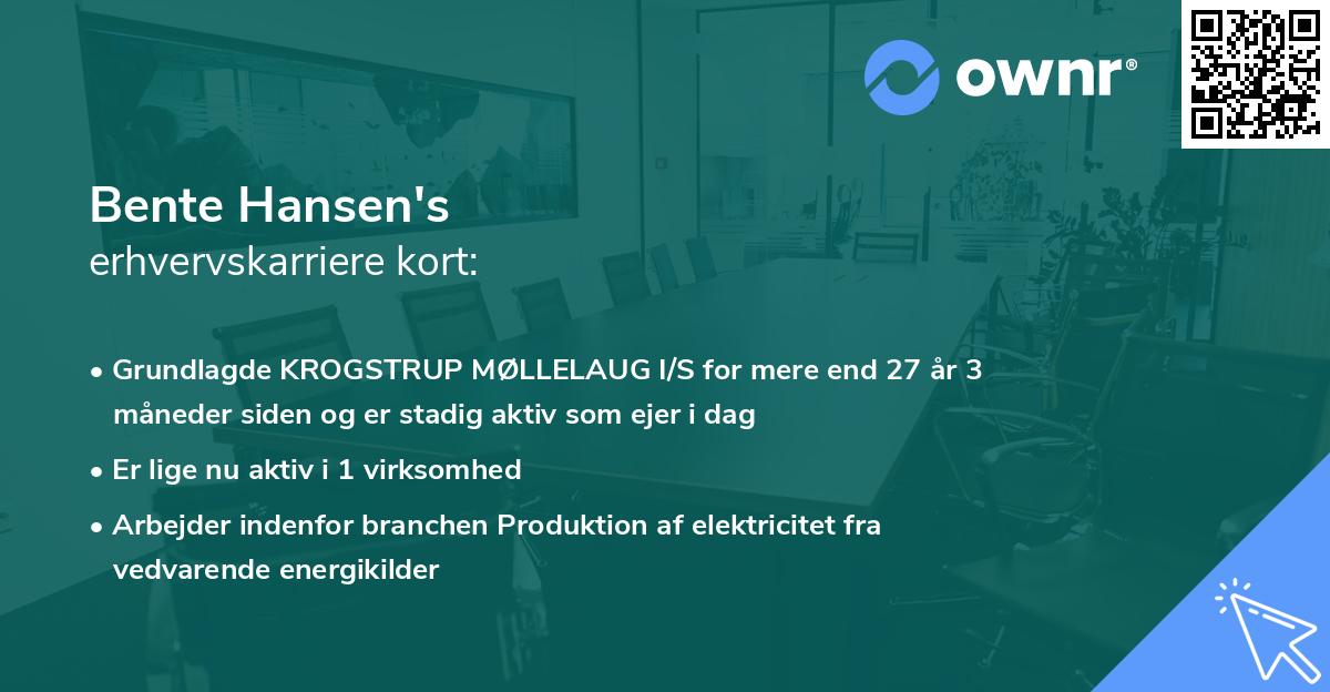 Bente Hansen's erhvervskarriere kort