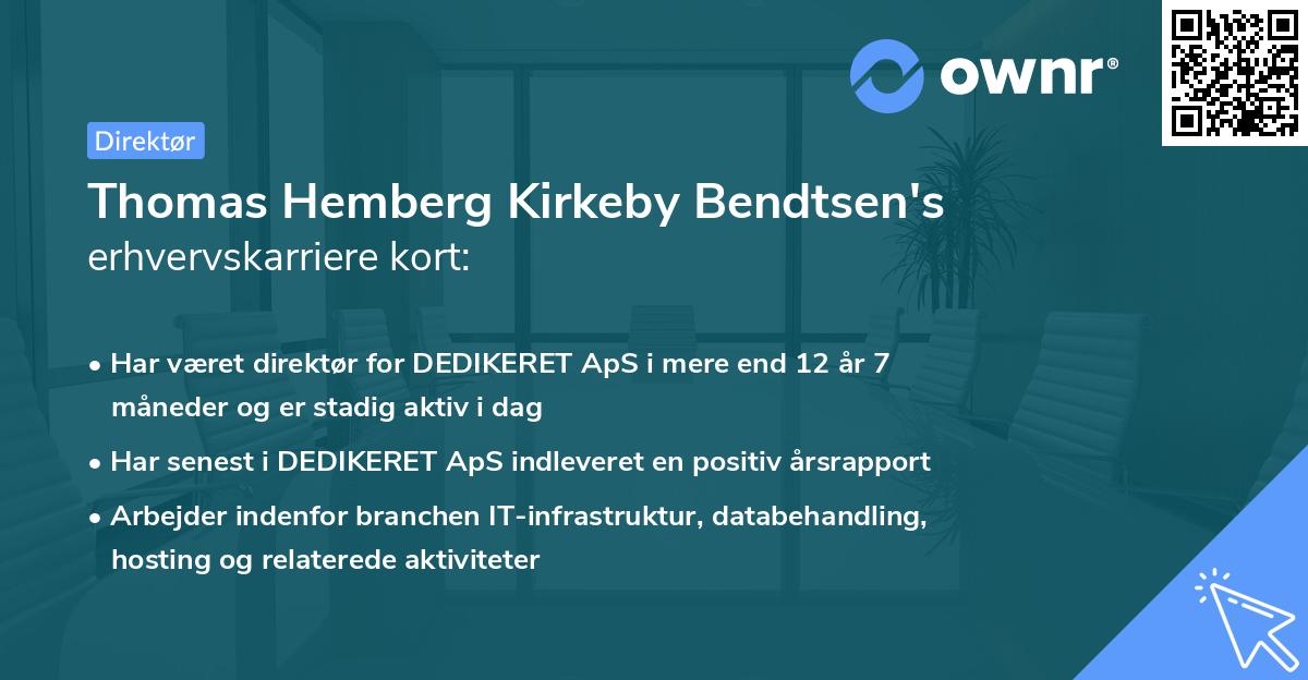 Thomas Hemberg Kirkeby Bendtsen's erhvervskarriere kort