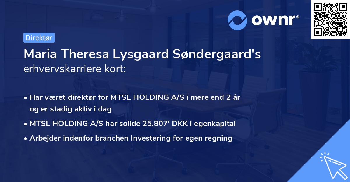 Maria Theresa Lysgaard Søndergaard's erhvervskarriere kort