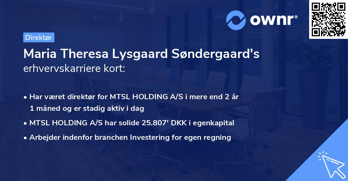 Maria Theresa Lysgaard Søndergaard's erhvervskarriere kort