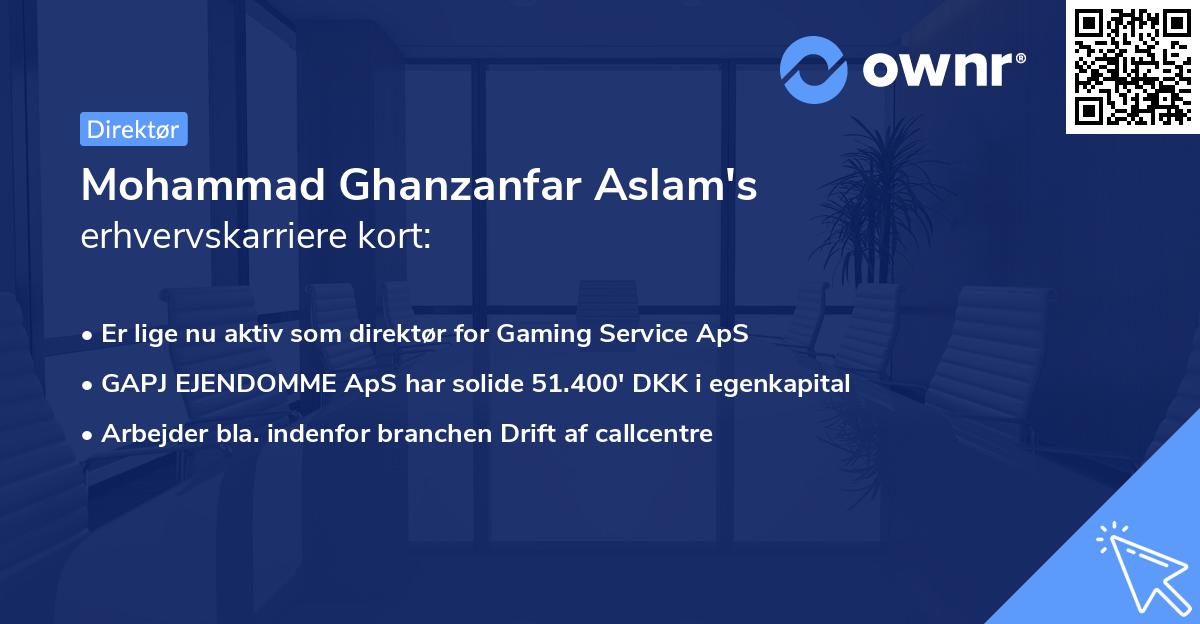 Mohammad Ghanzanfar Aslam's erhvervskarriere kort