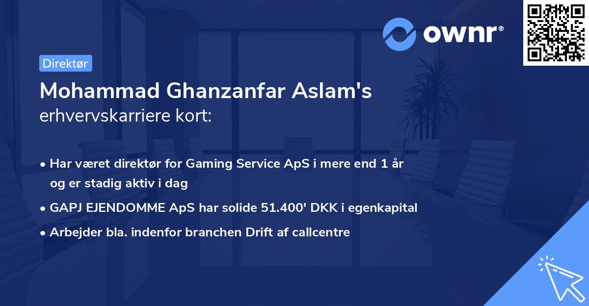 Mohammad Ghanzanfar Aslam's erhvervskarriere kort