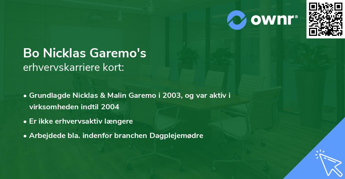 Bo Nicklas Garemo's erhvervskarriere kort