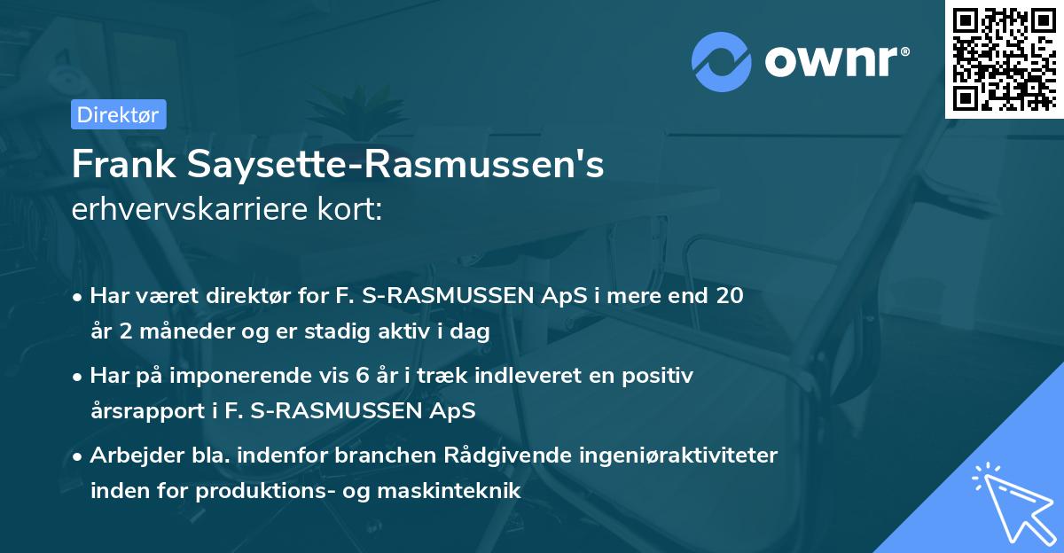 Frank Saysette-Rasmussen's erhvervskarriere kort