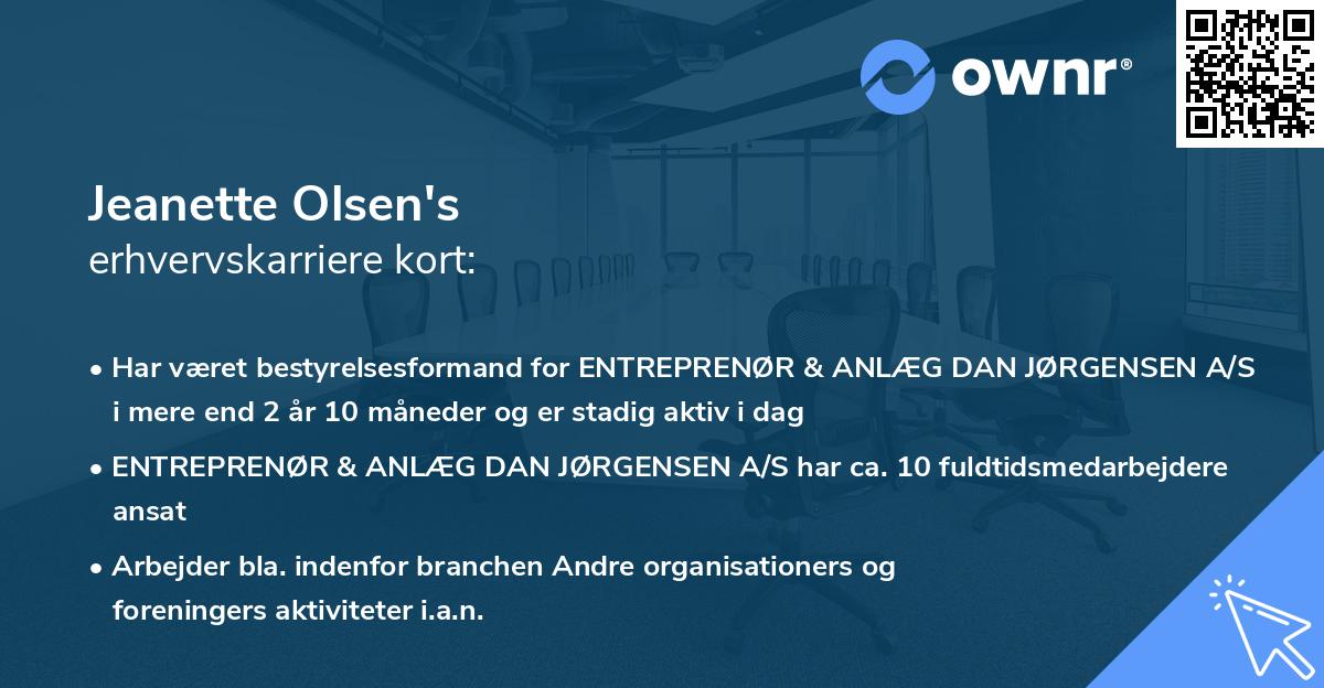 Jeanette Olsen's erhvervskarriere kort