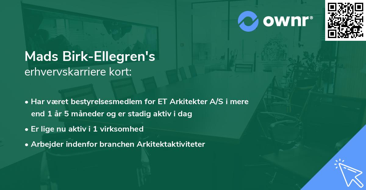 Mads Birk-Ellegren's erhvervskarriere kort