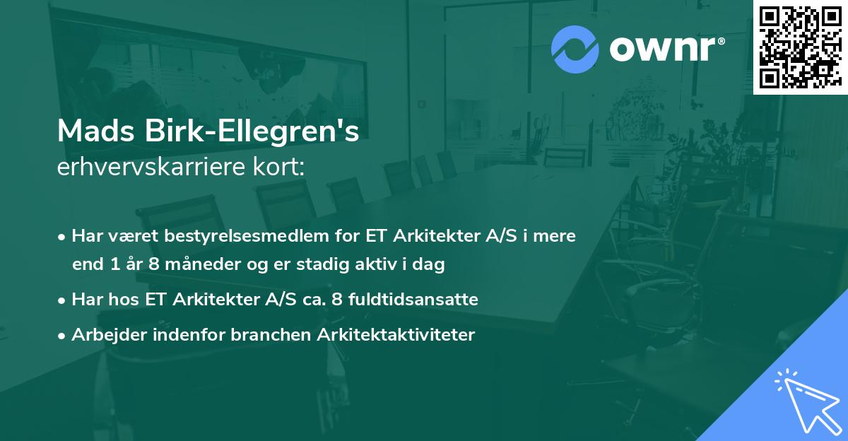 Mads Birk-Ellegren's erhvervskarriere kort