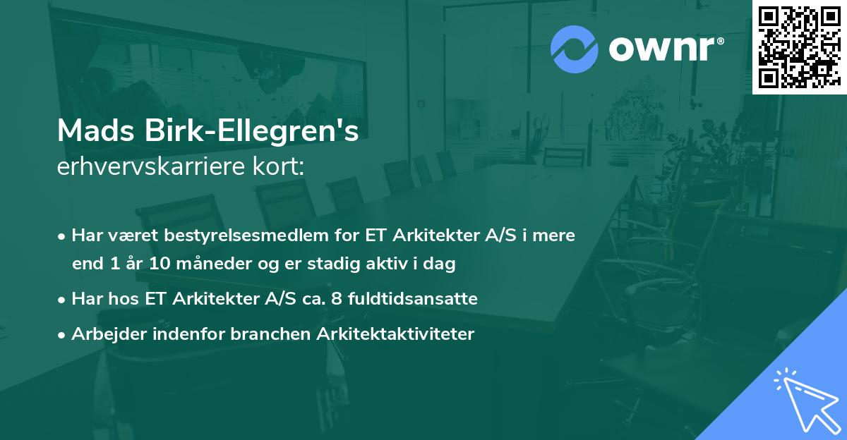 Mads Birk-Ellegren's erhvervskarriere kort