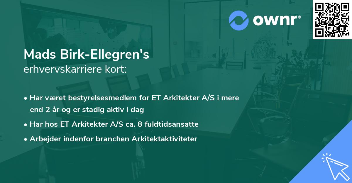 Mads Birk-Ellegren's erhvervskarriere kort