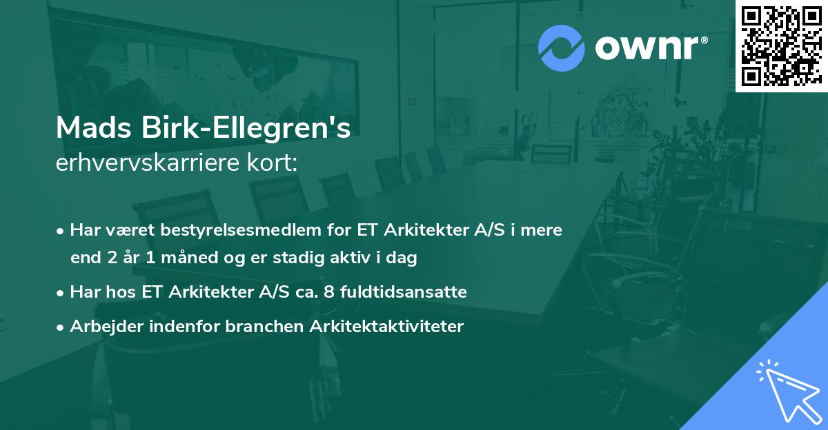 Mads Birk-Ellegren's erhvervskarriere kort