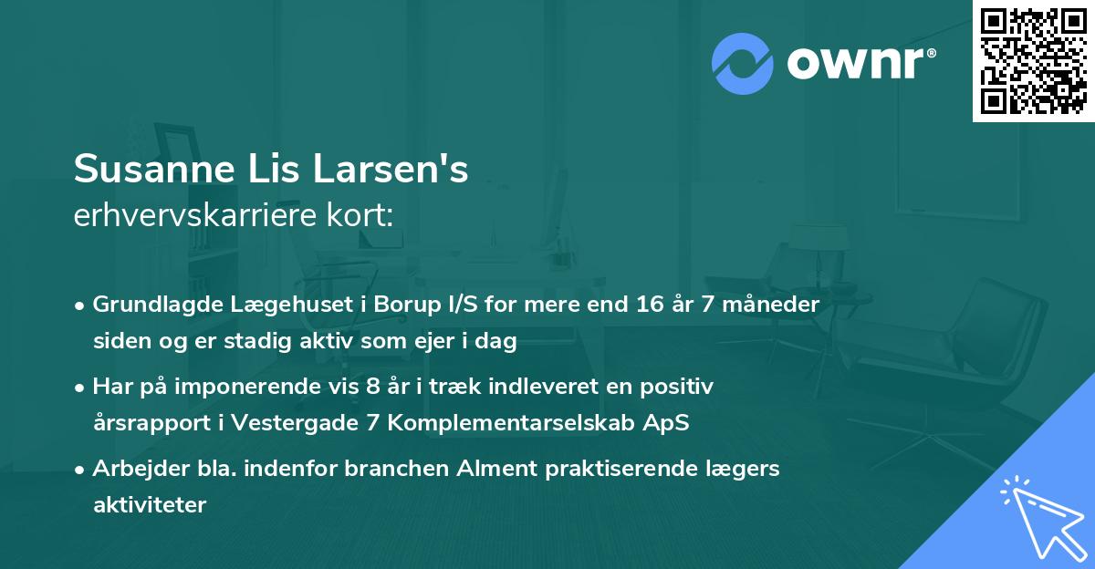 Susanne Lis Larsen's erhvervskarriere kort