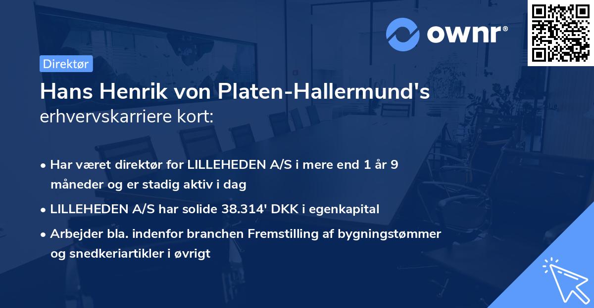 Hans Henrik von Platen-Hallermund's erhvervskarriere kort