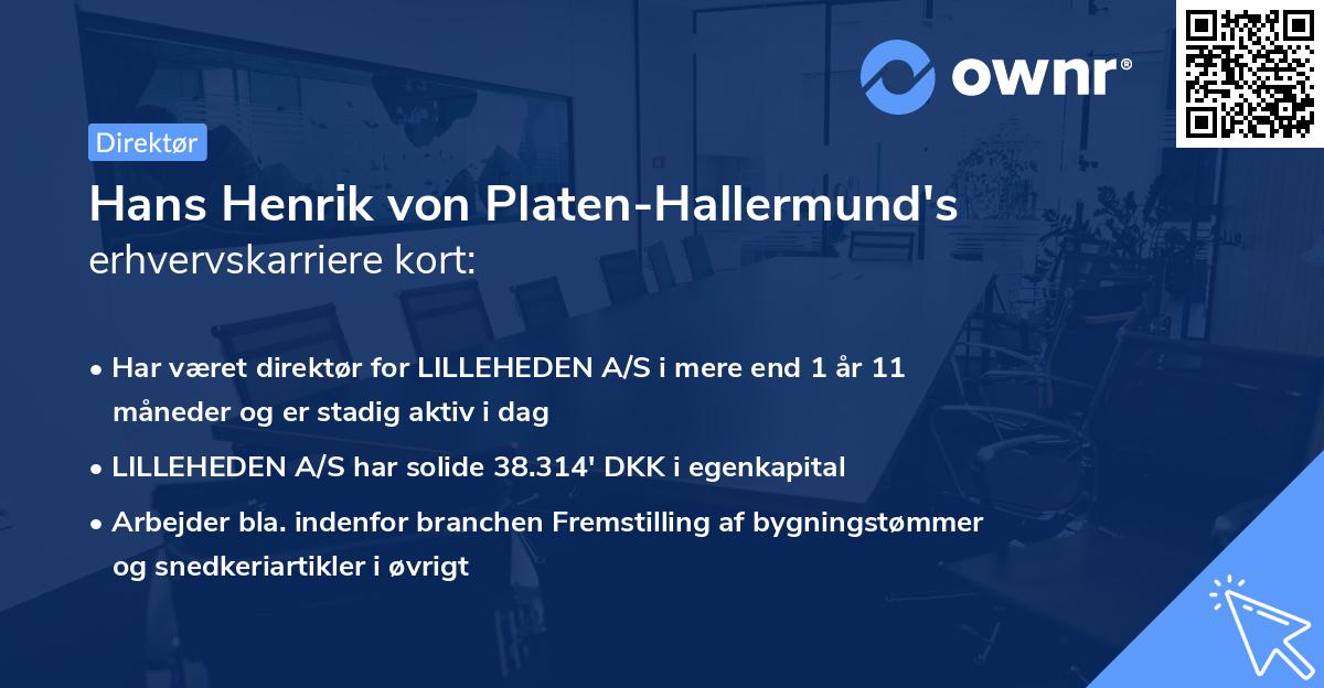 Hans Henrik von Platen-Hallermund's erhvervskarriere kort