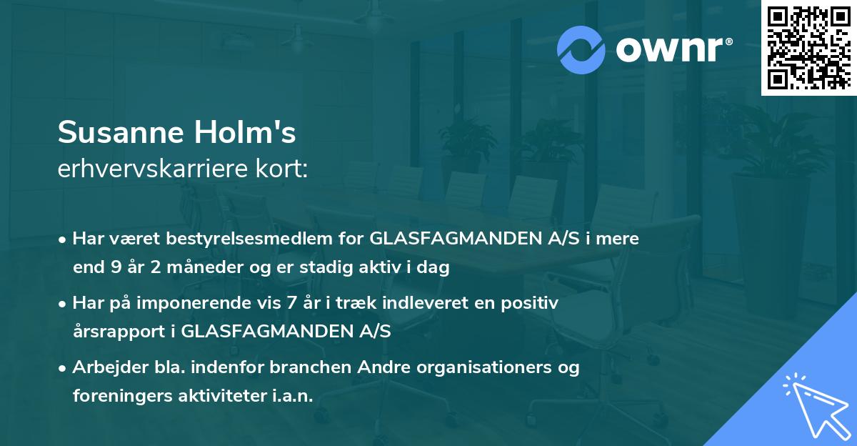 Susanne Holm's erhvervskarriere kort