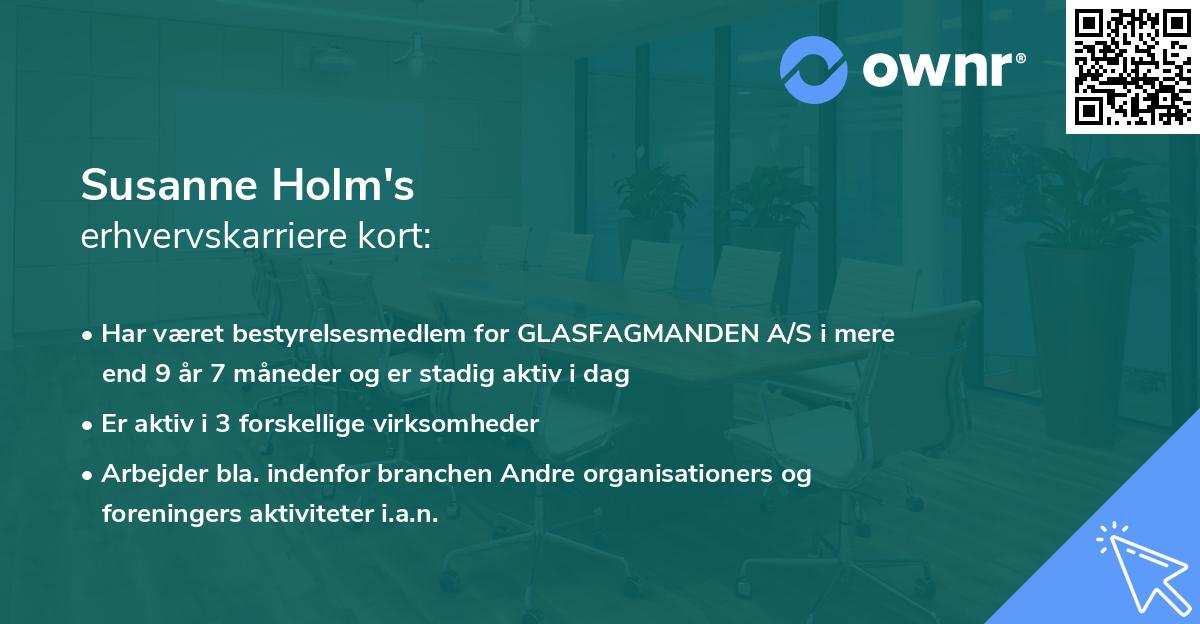 Susanne Holm's erhvervskarriere kort