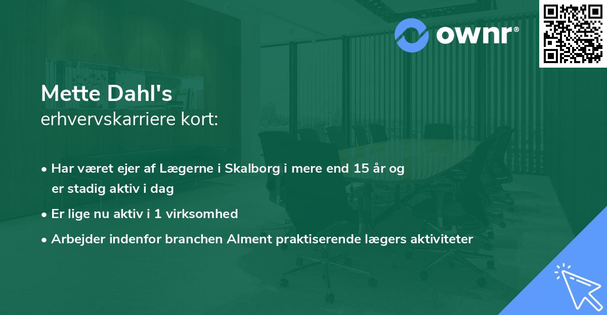 Mette Dahl's erhvervskarriere kort