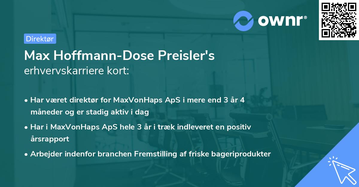 Max Hoffmann-Dose Preisler's erhvervskarriere kort