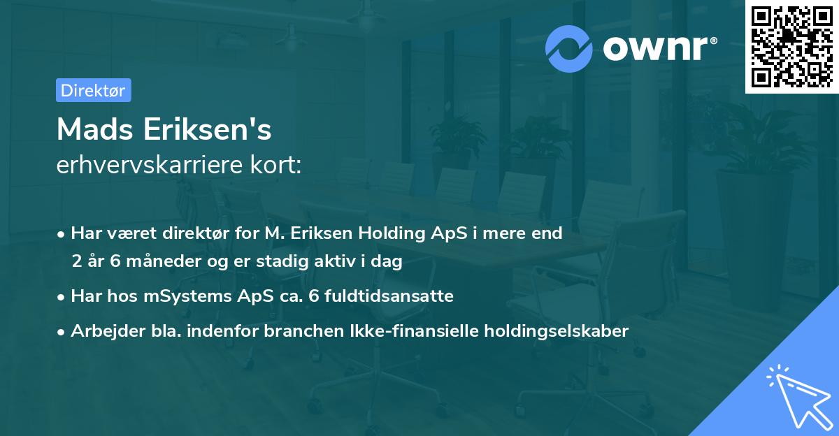 Mads Eriksen's erhvervskarriere kort