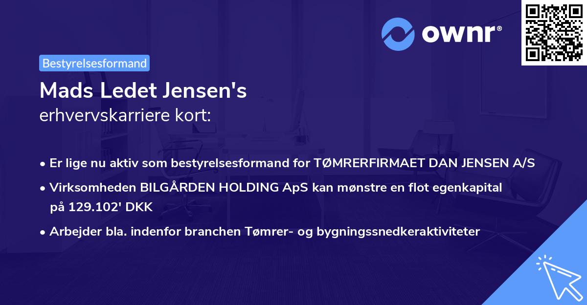 Mads Ledet Jensen's erhvervskarriere kort