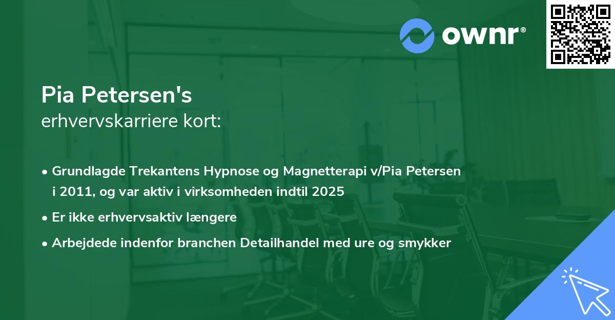 Pia Petersen's erhvervskarriere kort