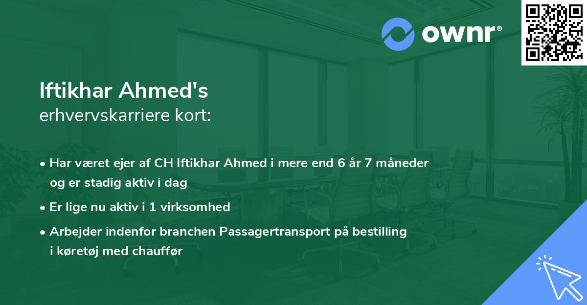 Iftikhar Ahmed's erhvervskarriere kort