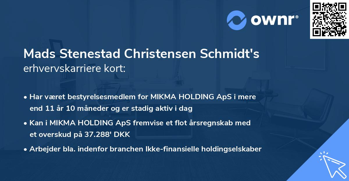 Mads Stenestad Christensen Schmidt's erhvervskarriere kort