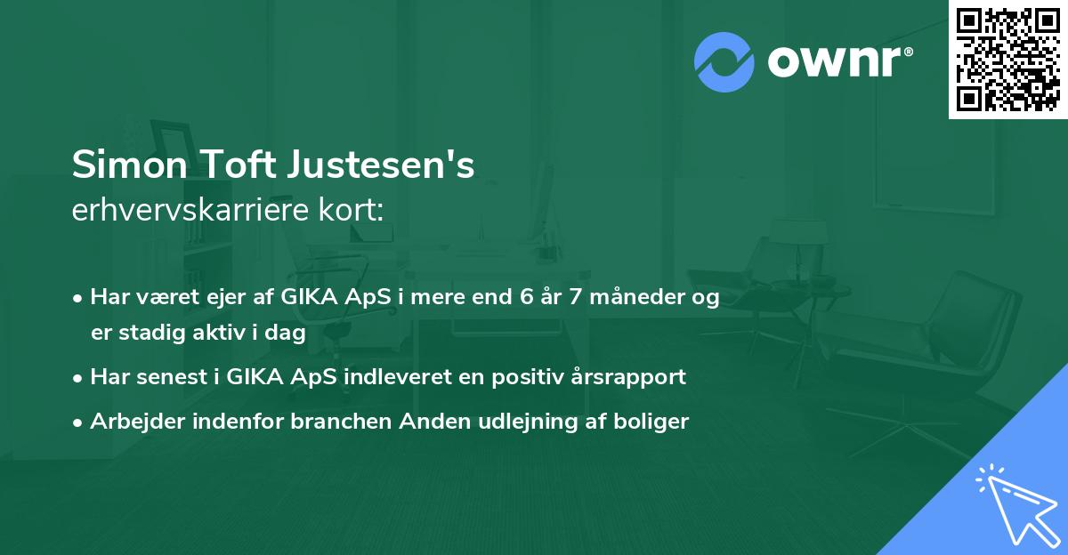 Simon Toft Justesen's erhvervskarriere kort