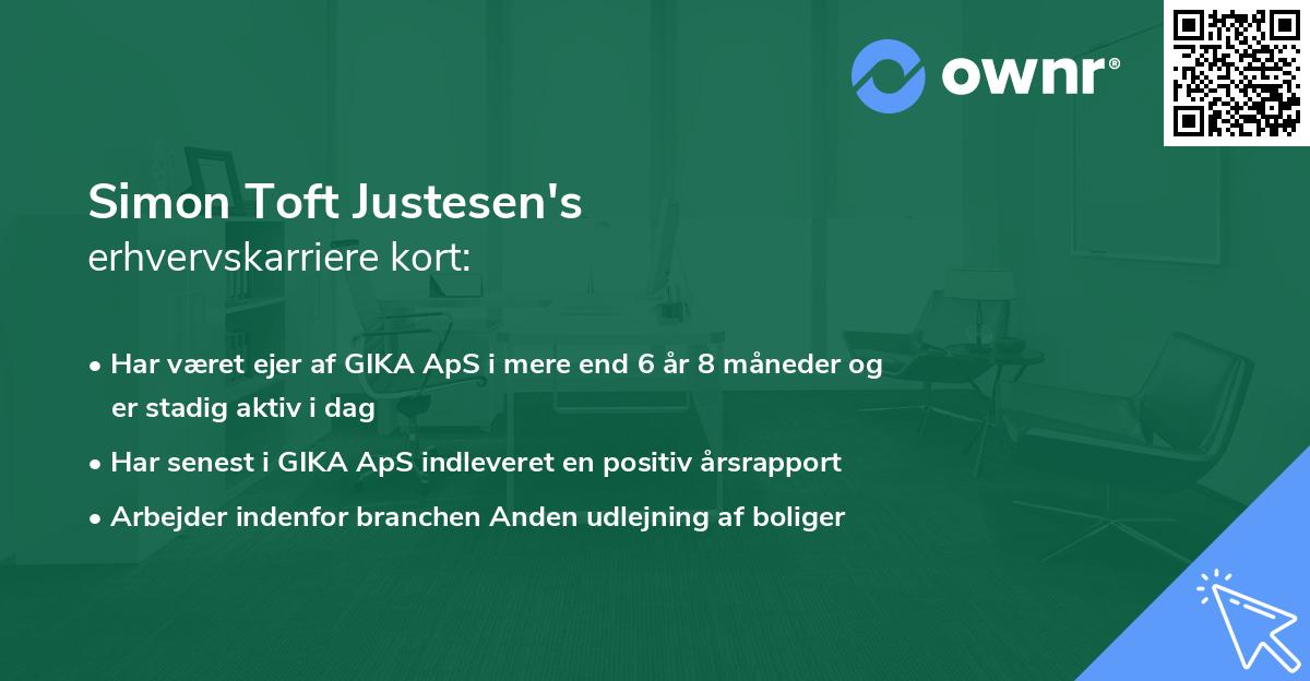 Simon Toft Justesen's erhvervskarriere kort