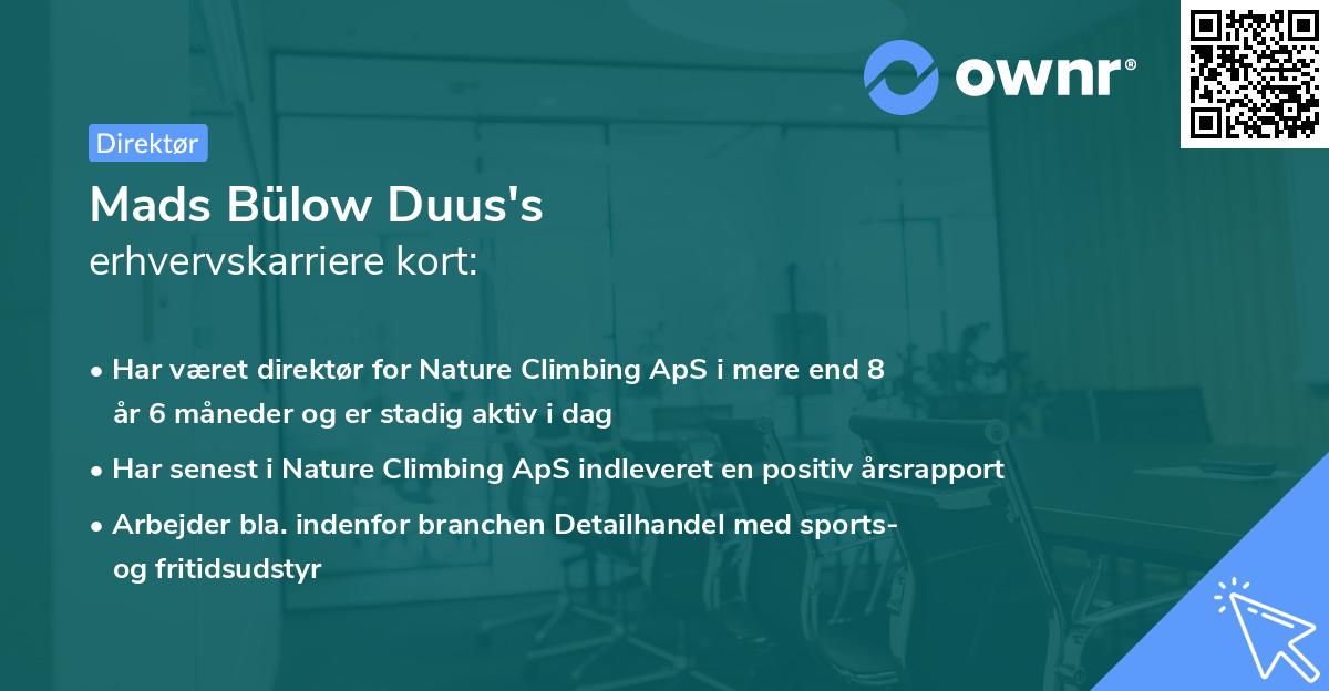 Mads Bülow Duus's erhvervskarriere kort