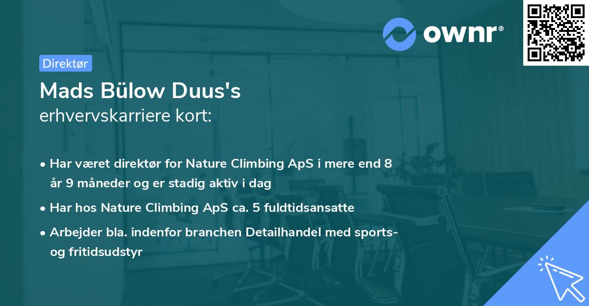 Mads Bülow Duus's erhvervskarriere kort