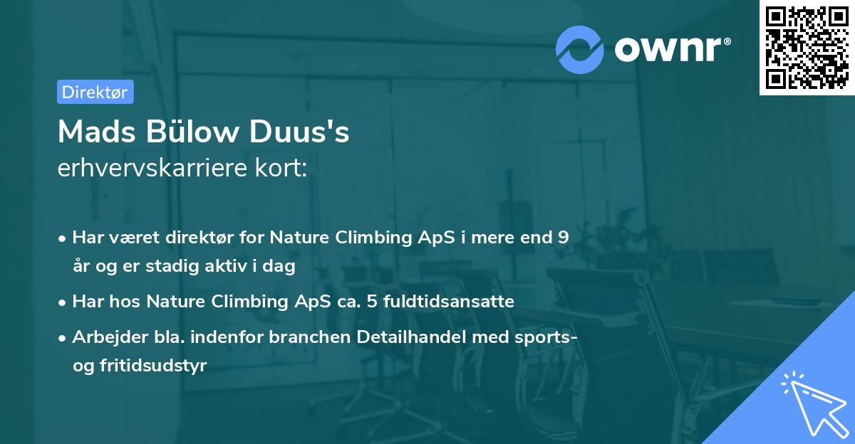 Mads Bülow Duus's erhvervskarriere kort