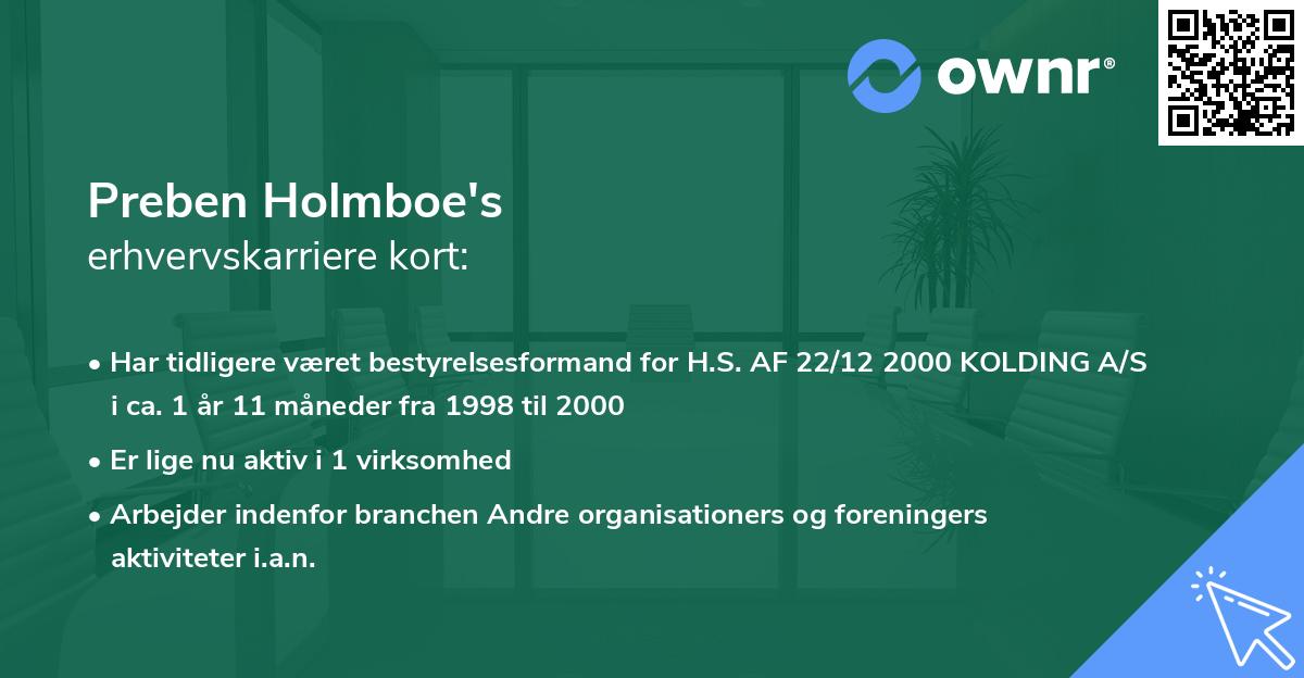 Preben Holmboe's erhvervskarriere kort