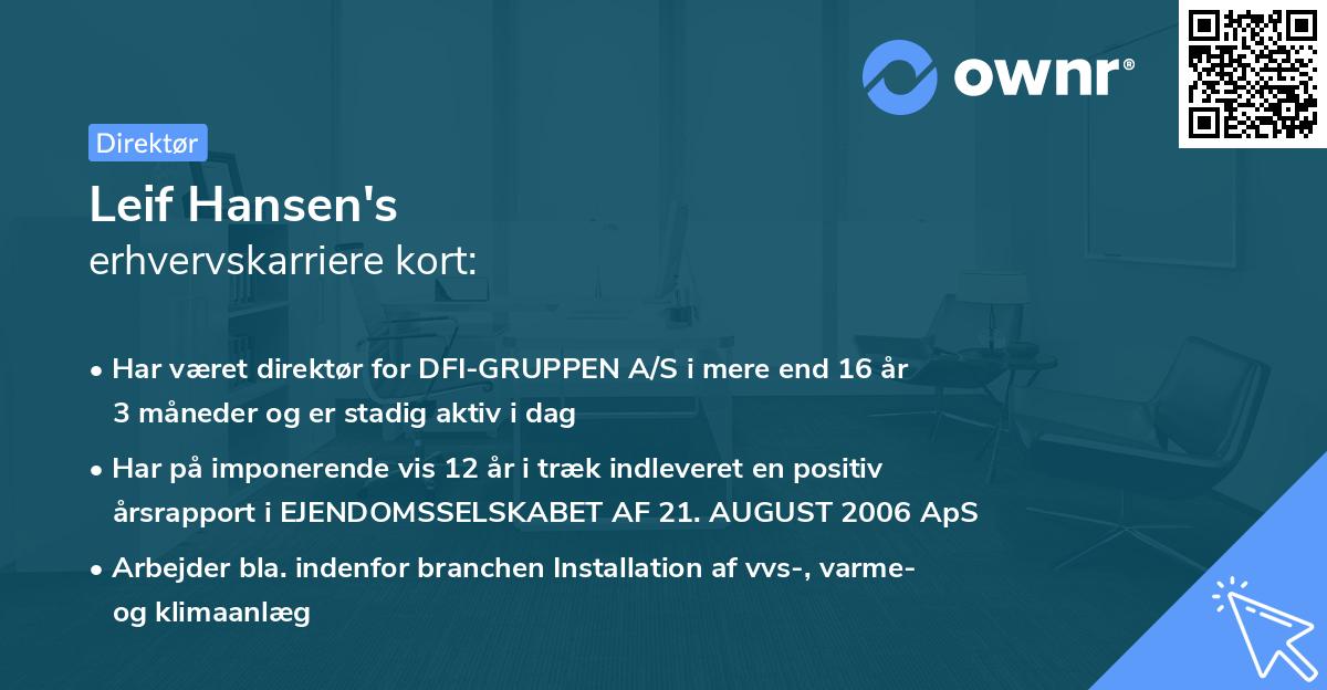 Leif Hansen's erhvervskarriere kort