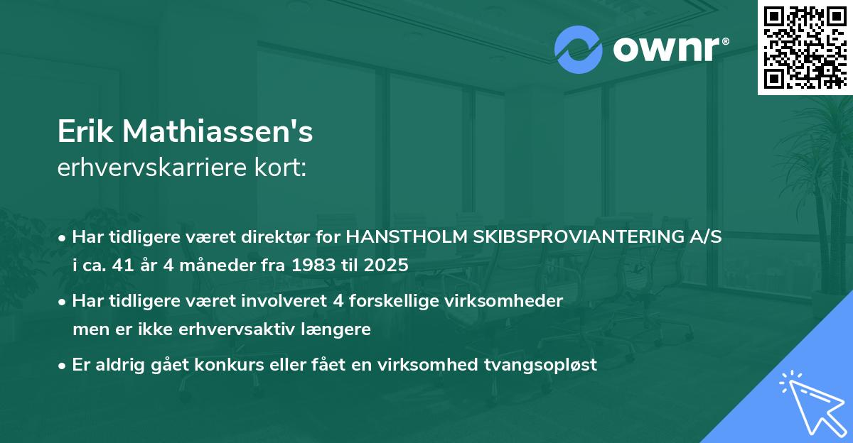 Erik Mathiassen's erhvervskarriere kort