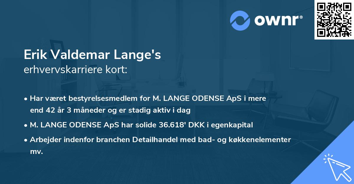 Erik Valdemar Lange's erhvervskarriere kort