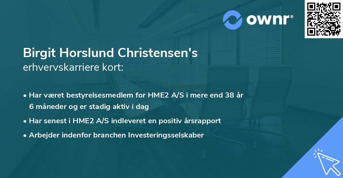 Birgit Horslund Christensen's erhvervskarriere kort