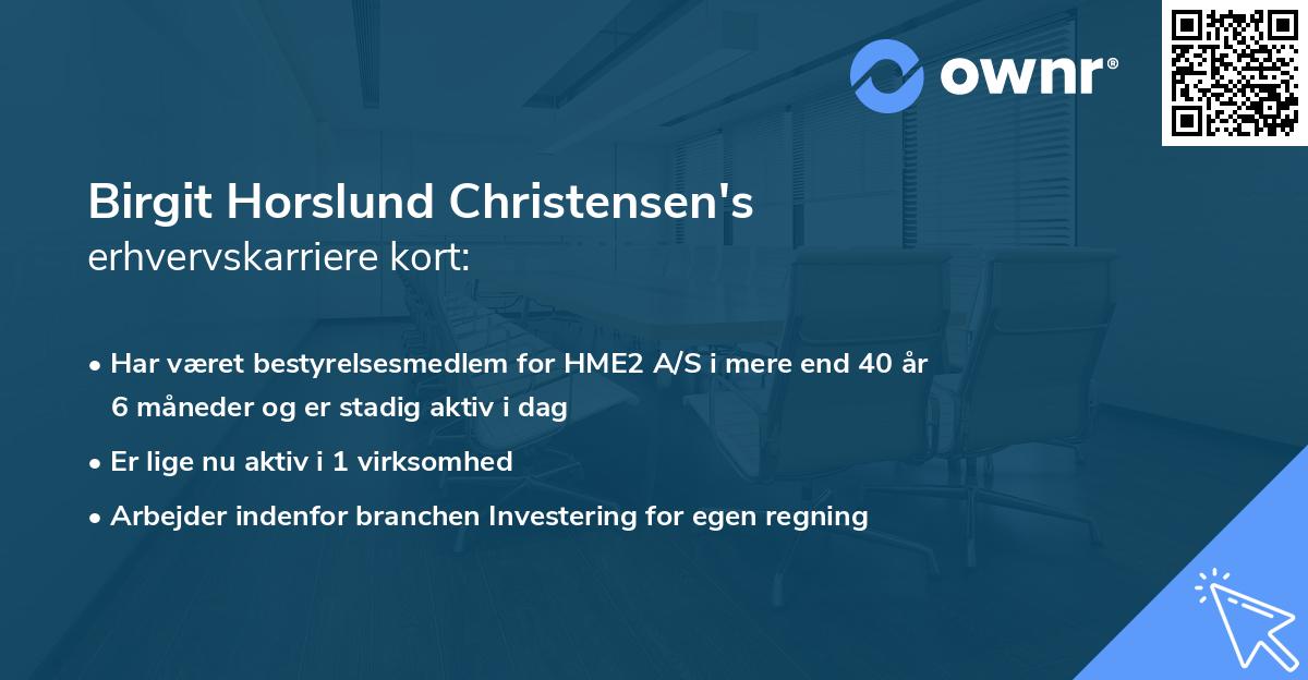 Birgit Horslund Christensen's erhvervskarriere kort