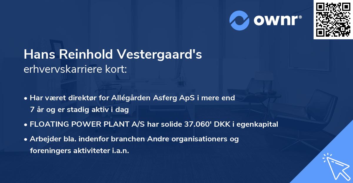 Hans Reinhold Vestergaard's erhvervskarriere kort