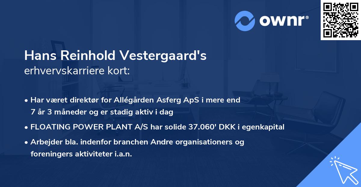Hans Reinhold Vestergaard's erhvervskarriere kort