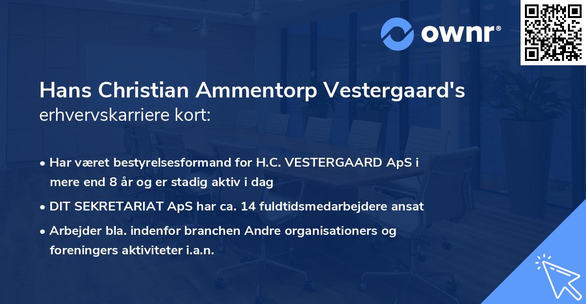 Hans Christian Ammentorp Vestergaard's erhvervskarriere kort