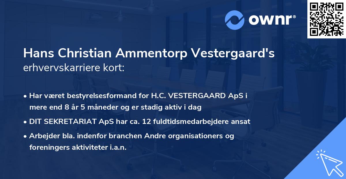 Hans Christian Ammentorp Vestergaard's erhvervskarriere kort