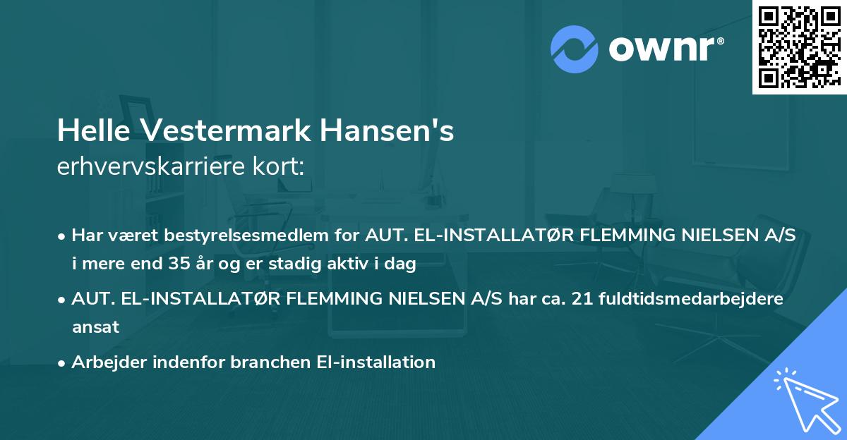 Helle Vestermark Hansen's erhvervskarriere kort