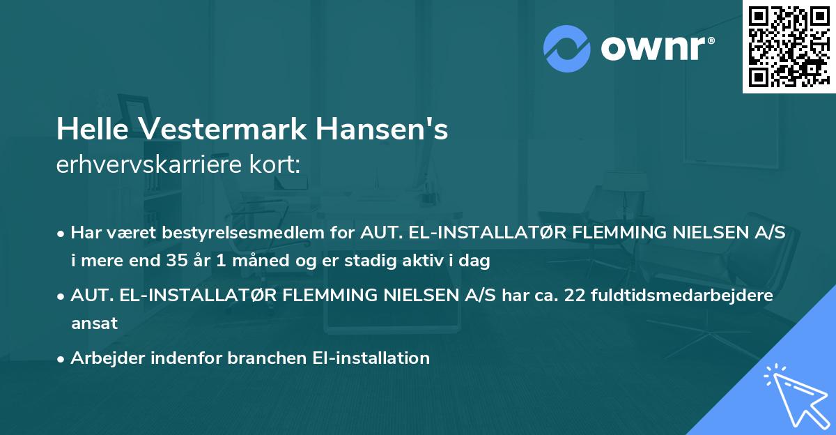 Helle Vestermark Hansen's erhvervskarriere kort