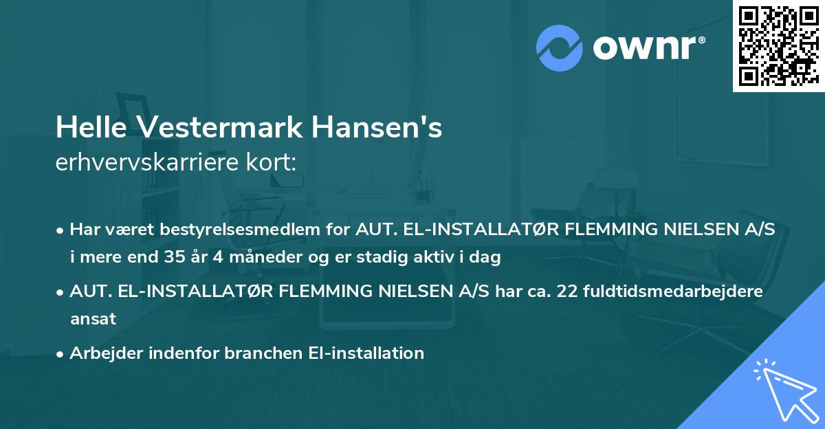 Helle Vestermark Hansen's erhvervskarriere kort